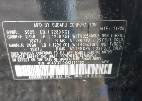 2021 Subaru Outback Onyx Edition Xt z USA, uszkodzony, nr VIN 4S4BTGLDXM3141102